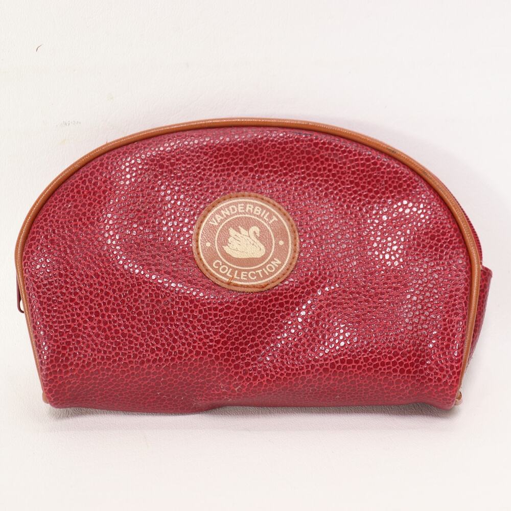 Gloria Vanderbilt Collection Makeup Bag Pouch Red Faux Lizard Embossed Zip Lined